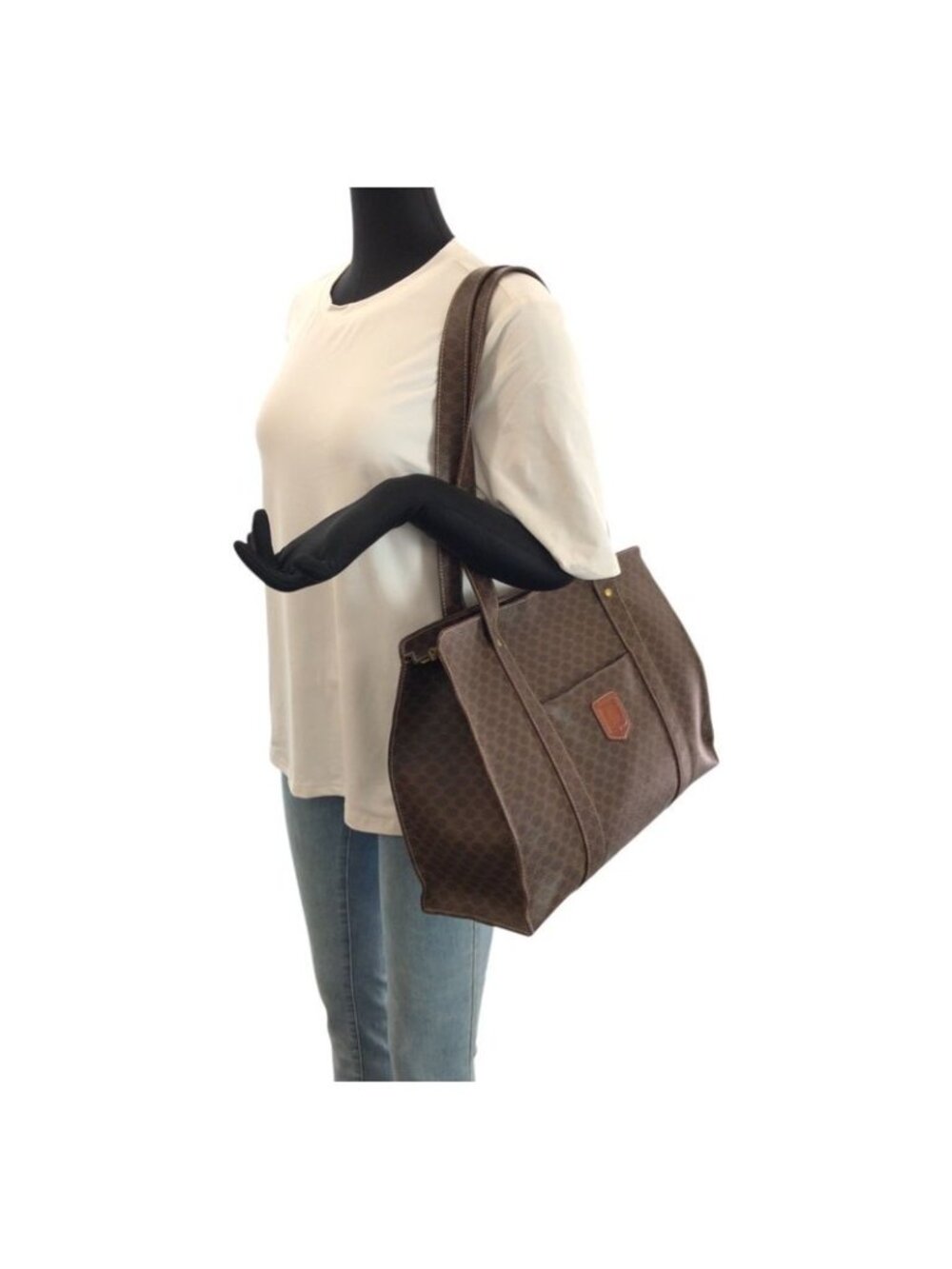 Celine Macadam Dark Brown Gold 2 Tote Shoulder Bag - Picture 7 of 9